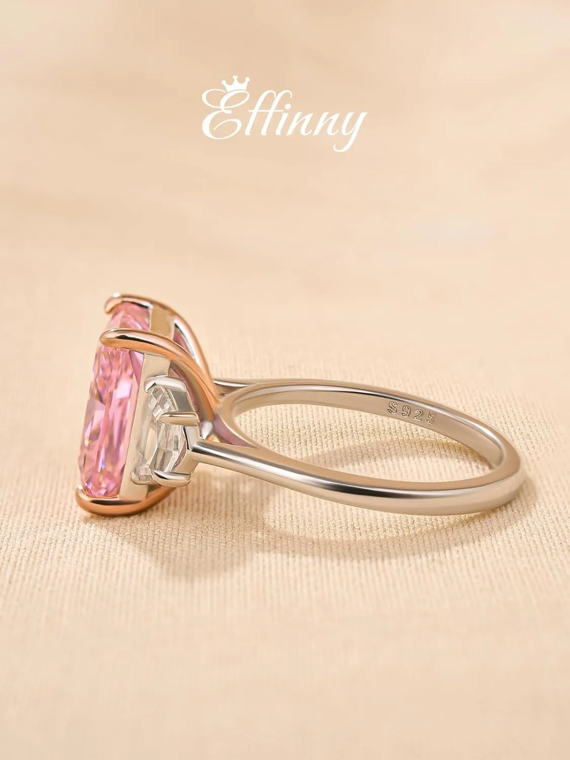 4.0ct Crushed Ice Radiant Cut Three Stone Pink Engagement Ring,Big CZ Simulated Diamond 925 Sterling Silver Promise Ring for Wedding,Daily,Travel
