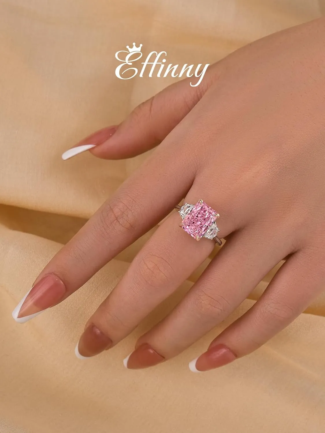 4.0ct Crushed Ice Radiant Cut Three Stone Pink Engagement Ring,Big CZ Simulated Diamond 925 Sterling Silver Promise Ring for Wedding,Daily,Travel