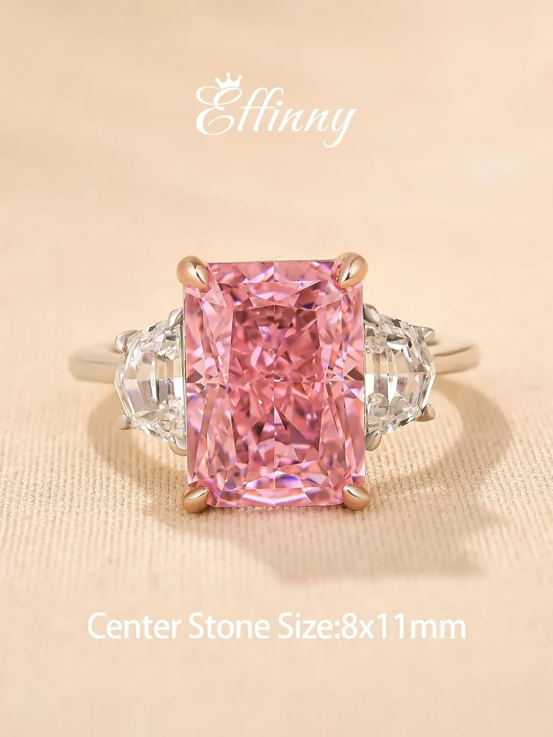 4.0ct Crushed Ice Radiant Cut Three Stone Pink Engagement Ring,Big CZ Simulated Diamond 925 Sterling Silver Promise Ring for Wedding,Daily,Travel