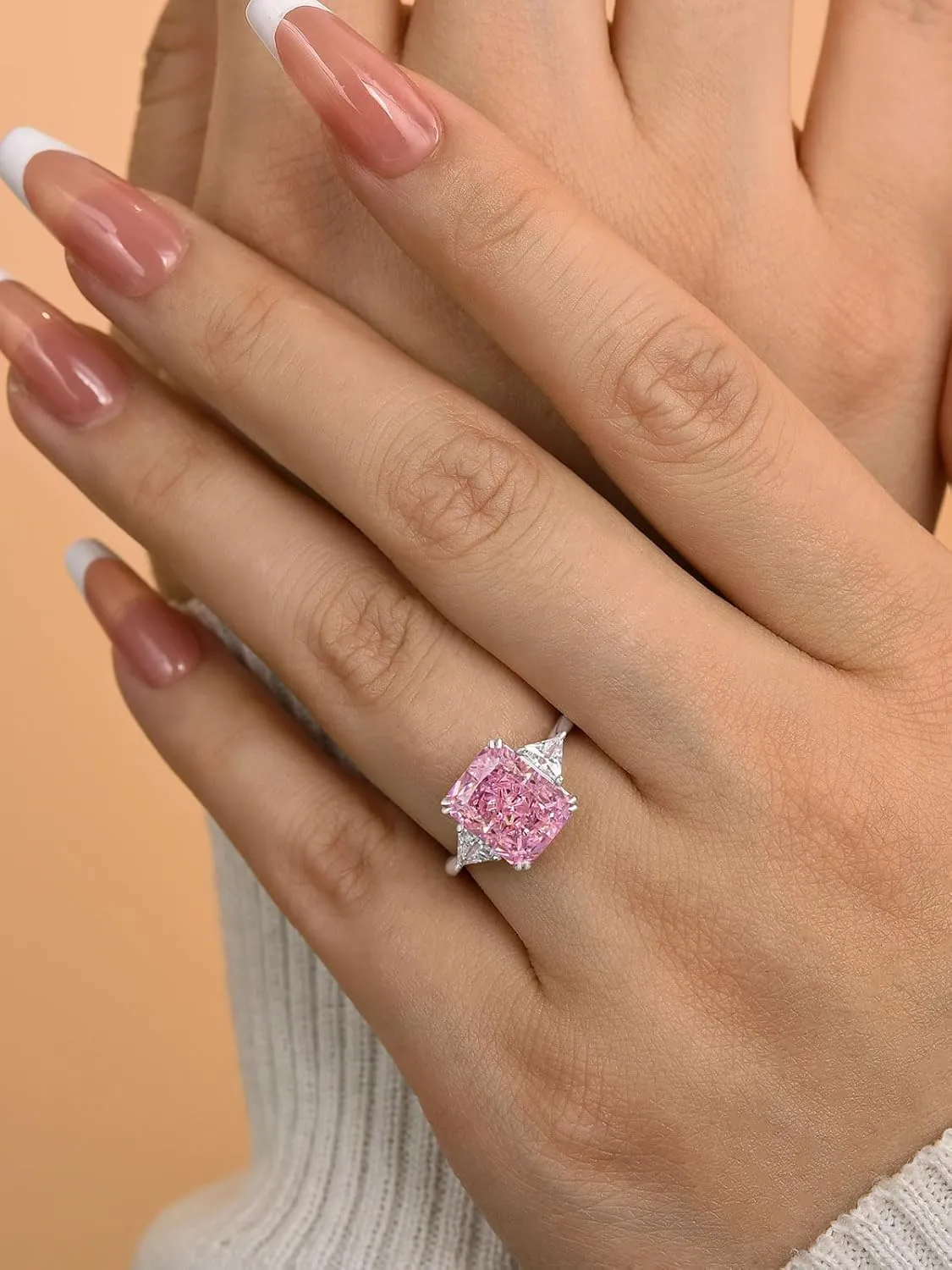 4.0CT Radiant Cut Yellow,Pink,Clear Engagement Ring,3-Stone Simulated Diamond Ring,Colored Gemstones 925 Sterling Silver Promise Ring