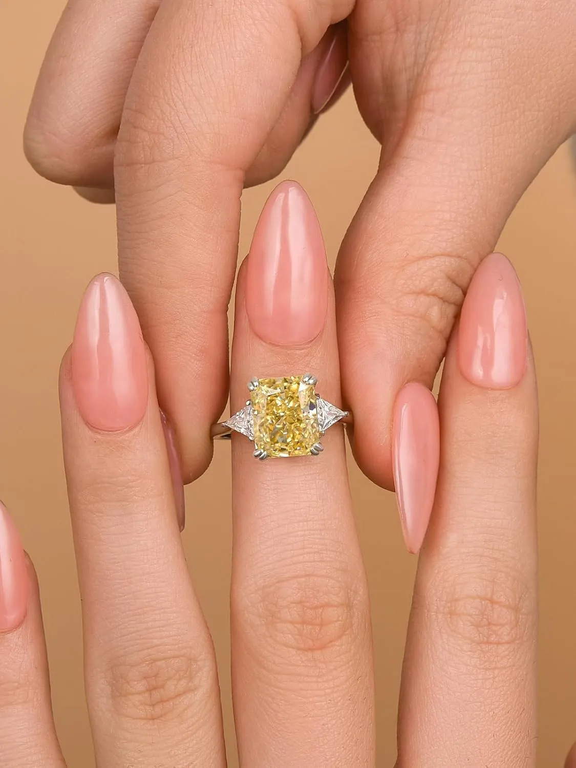 4.0CT Radiant Cut Yellow,Pink,Clear Engagement Ring,3-Stone Simulated Diamond Ring,Colored Gemstones 925 Sterling Silver Promise Ring