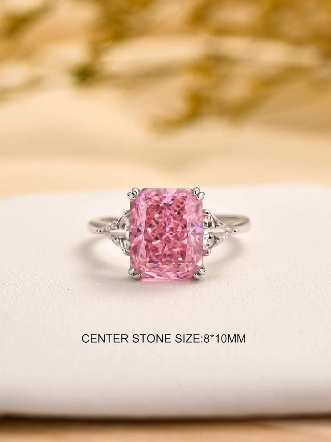 4.0CT Radiant Cut Yellow,Pink,Clear Engagement Ring,3-Stone Simulated Diamond Ring,Colored Gemstones 925 Sterling Silver Promise Ring