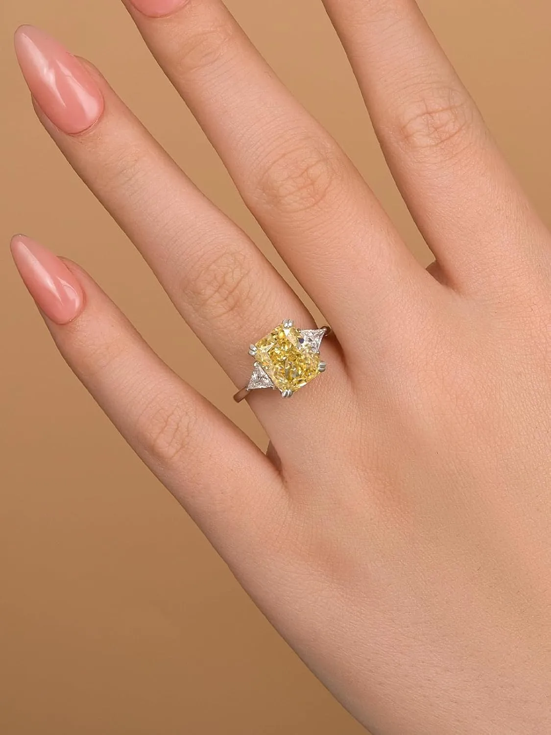 4.0CT Radiant Cut Yellow,Pink,Clear Engagement Ring,3-Stone Simulated Diamond Ring,Colored Gemstones 925 Sterling Silver Promise Ring