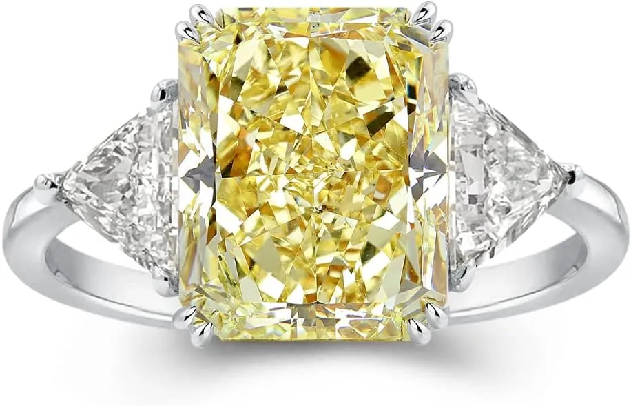 4.0CT Radiant Cut Yellow,Pink,Clear Engagement Ring,3-Stone Simulated Diamond Ring,Colored Gemstones 925 Sterling Silver Promise Ring