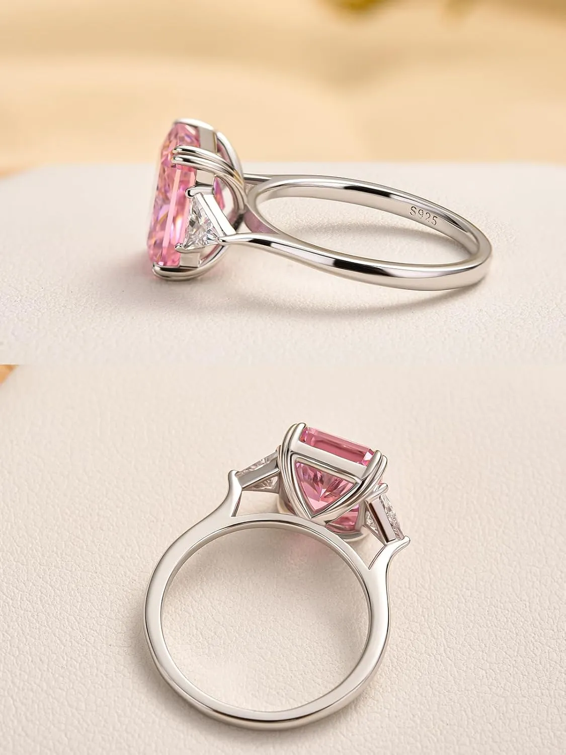 4.0CT Radiant Cut Yellow,Pink,Clear Engagement Ring,3-Stone Simulated Diamond Ring,Colored Gemstones 925 Sterling Silver Promise Ring