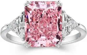 4.0CT Radiant Cut Yellow,Pink,Clear Engagement Ring,3-Stone Simulated Diamond Ring,Colored Gemstones 925 Sterling Silver Promise Ring