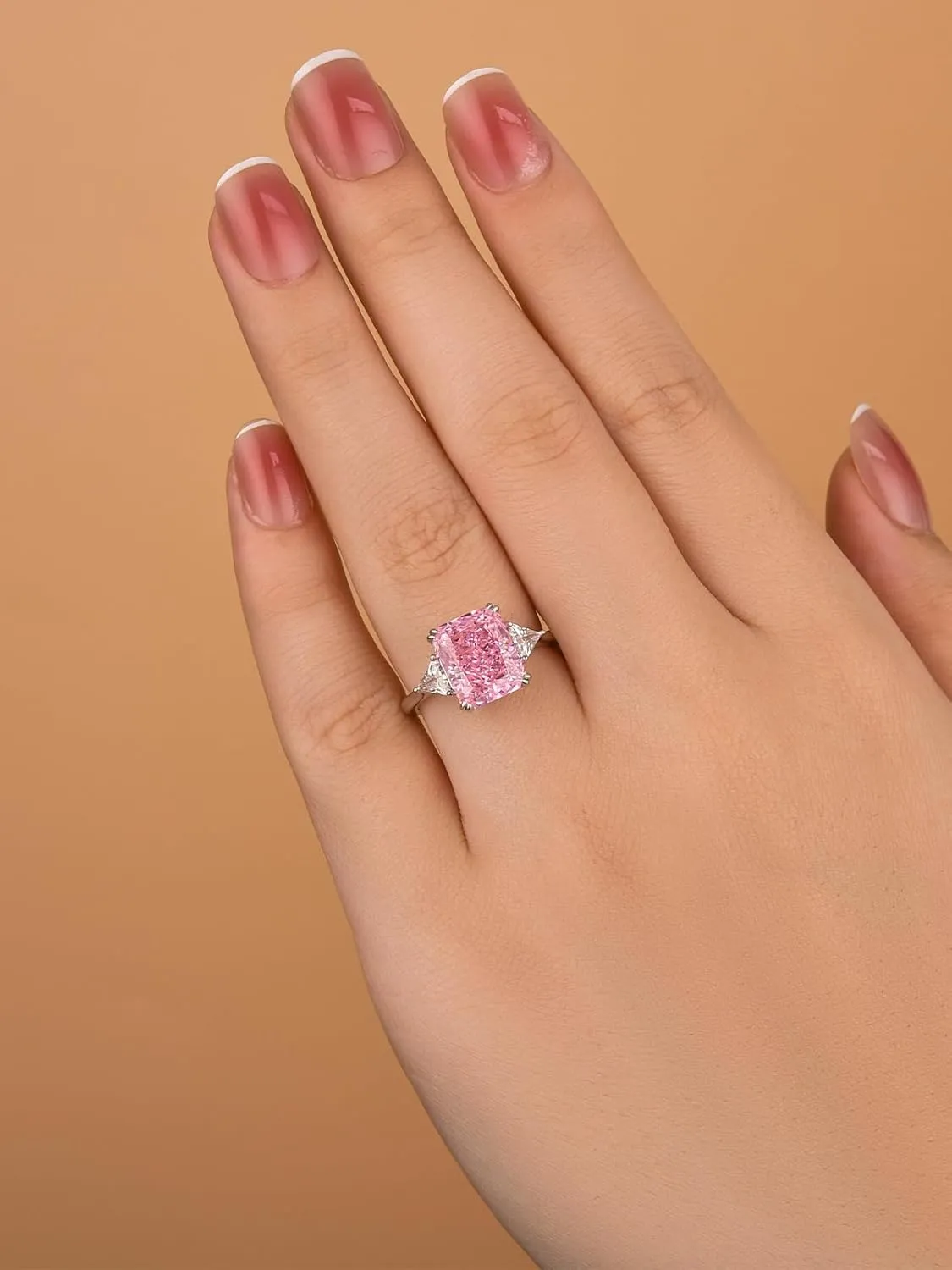 4.0CT Radiant Cut Yellow,Pink,Clear Engagement Ring,3-Stone Simulated Diamond Ring,Colored Gemstones 925 Sterling Silver Promise Ring