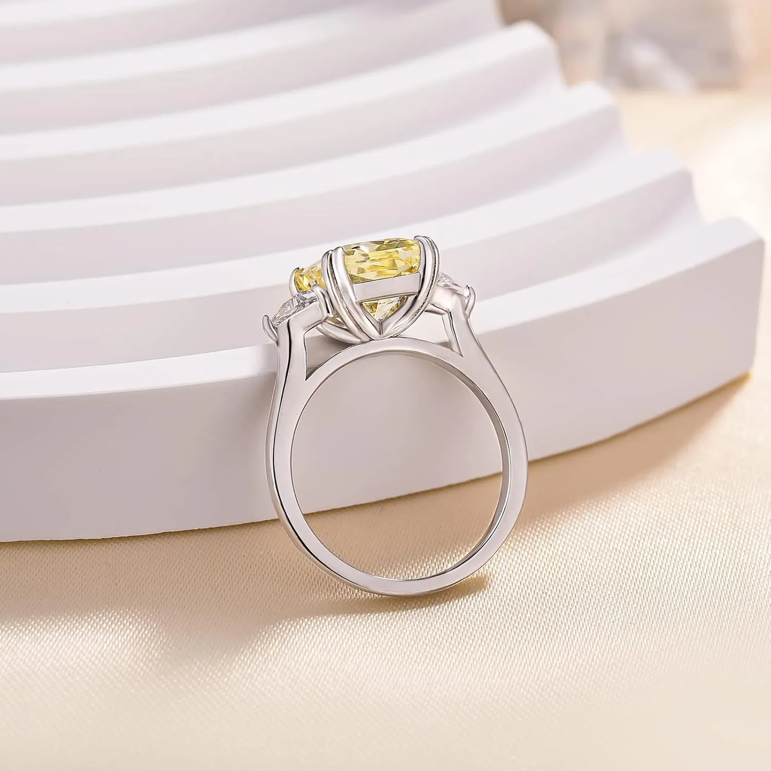 4.0CT Radiant Cut Yellow,Pink,Clear Engagement Ring,3-Stone Simulated Diamond Ring,Colored Gemstones 925 Sterling Silver Promise Ring