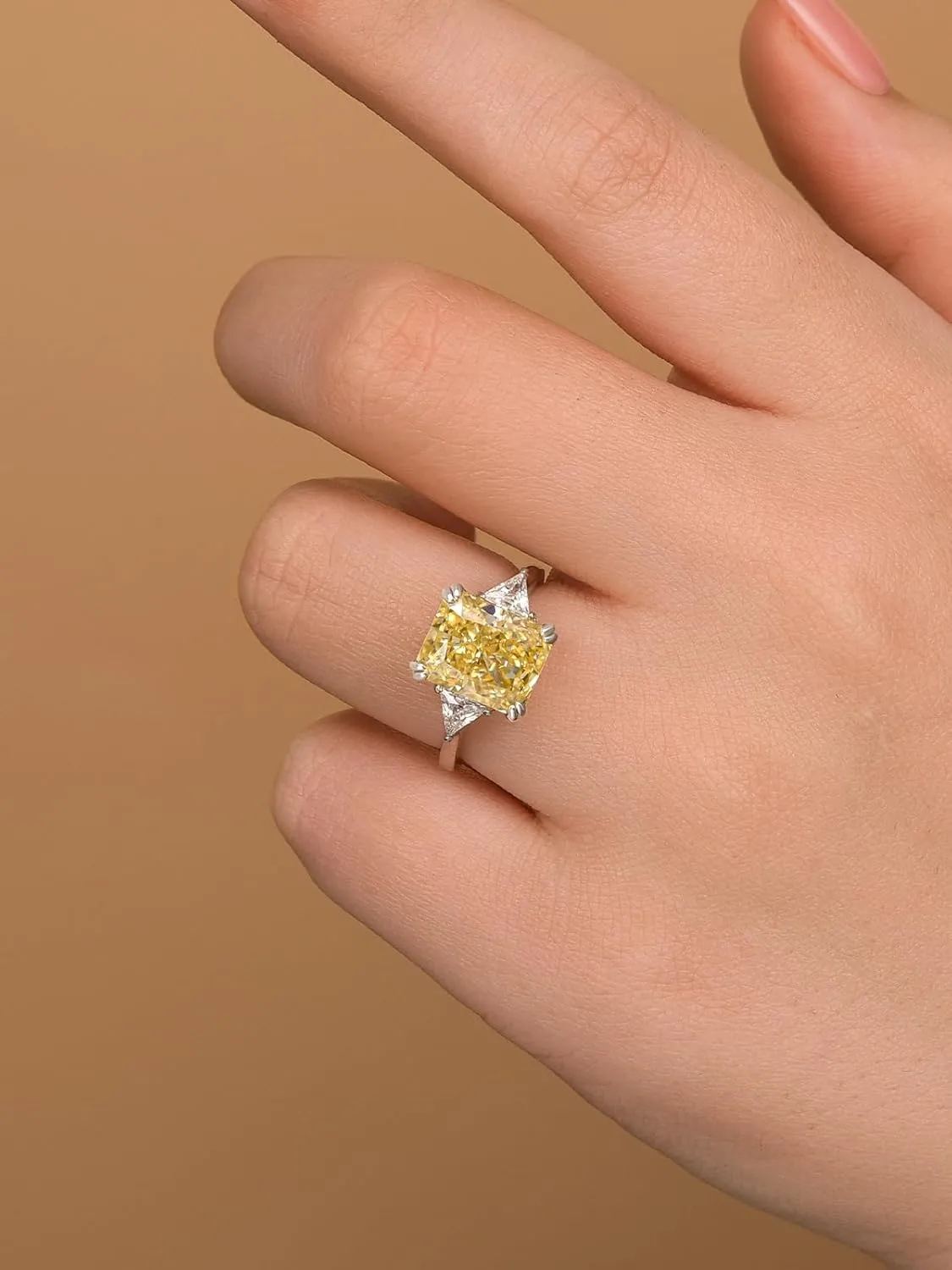 4.0CT Radiant Cut Yellow,Pink,Clear Engagement Ring,3-Stone Simulated Diamond Ring,Colored Gemstones 925 Sterling Silver Promise Ring