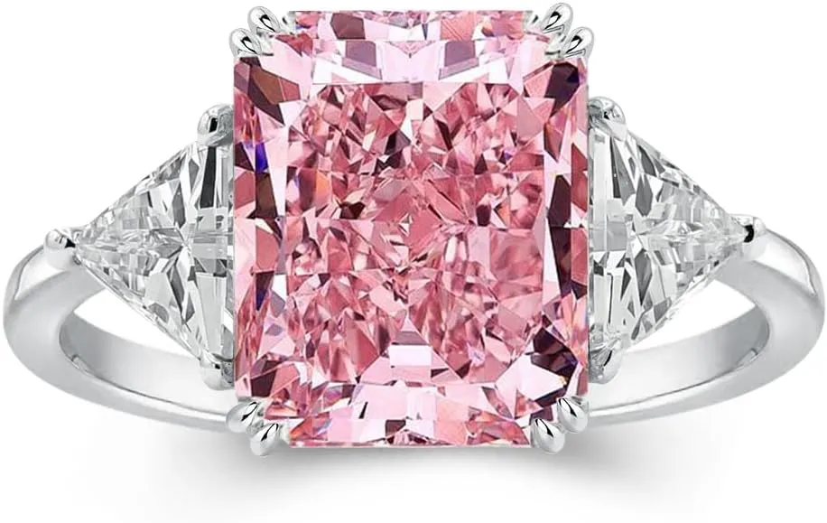 4.0CT Radiant Cut Yellow,Pink,Clear Engagement Ring,3-Stone Simulated Diamond Ring,Colored Gemstones 925 Sterling Silver Promise Ring