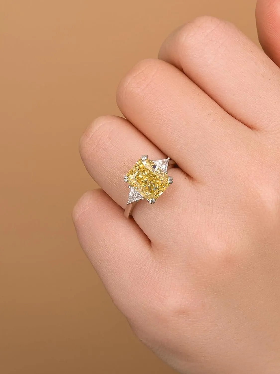 4.0CT Radiant Cut Yellow,Pink,Clear Engagement Ring,3-Stone Simulated Diamond Ring,Colored Gemstones 925 Sterling Silver Promise Ring
