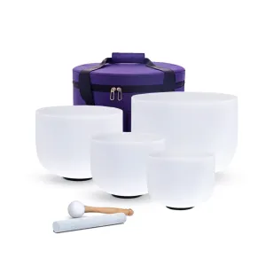 440hz/432hz 6"b 8"g 10"e 12"c 4 Pcs Frosted Quartz Crystal Singing Bowl Chakra Set