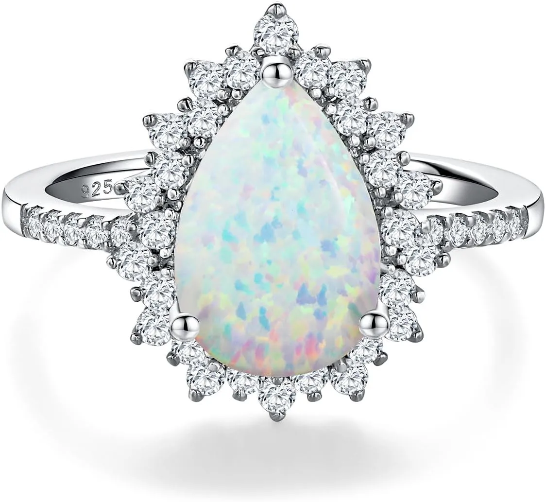 4.5 Carat Teardrop Engagement Birthstone Ring Sterling Silver Pear Cut Sapphire/Ruby/Emerald/Amethyst/Aquamarine Halo Ring Promise Anniversary Rings for Women Size 6-10