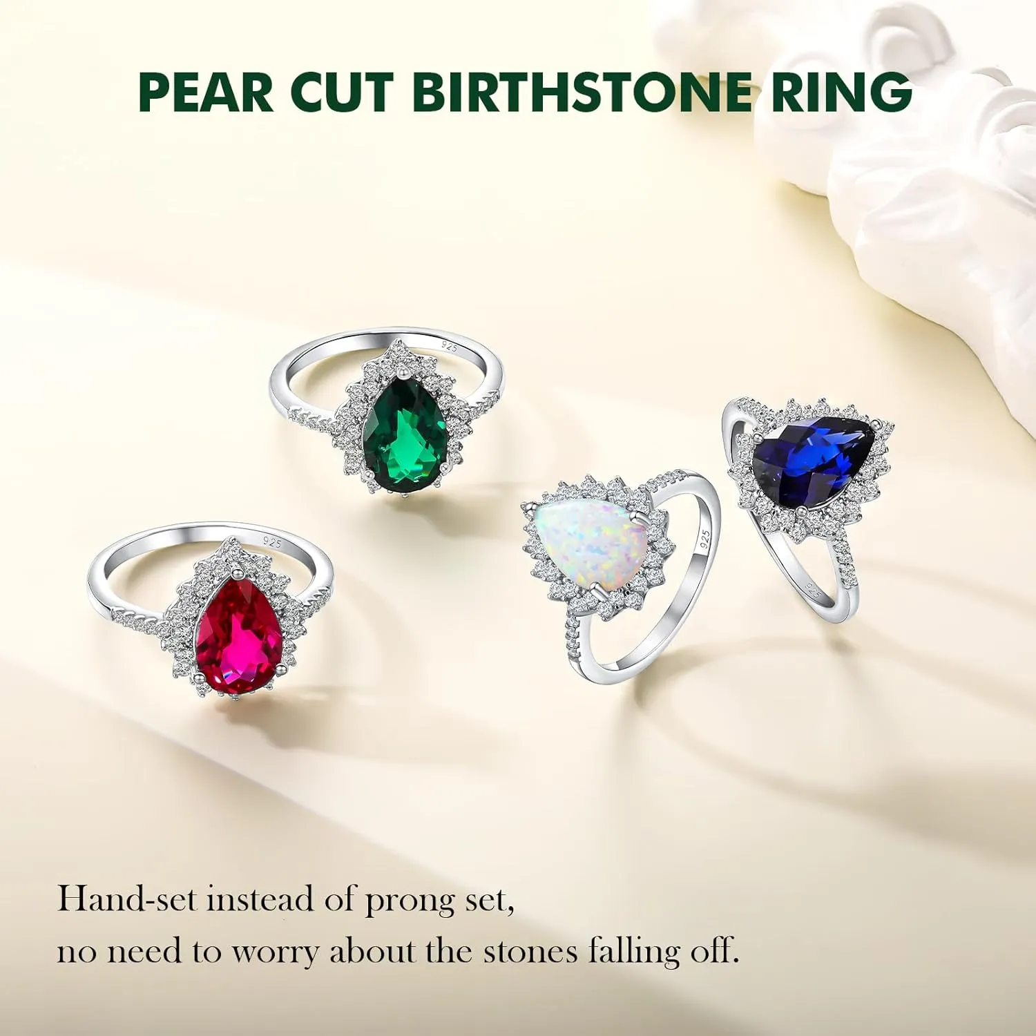 4.5 Carat Teardrop Engagement Birthstone Ring Sterling Silver Pear Cut Sapphire/Ruby/Emerald/Amethyst/Aquamarine Halo Ring Promise Anniversary Rings for Women Size 6-10