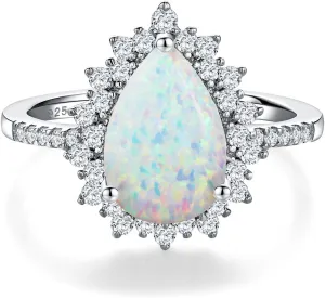4.5 Carat Teardrop Engagement Birthstone Ring Sterling Silver Pear Cut Sapphire/Ruby/Emerald/Amethyst/Aquamarine Halo Ring Promise Anniversary Rings for Women Size 6-10