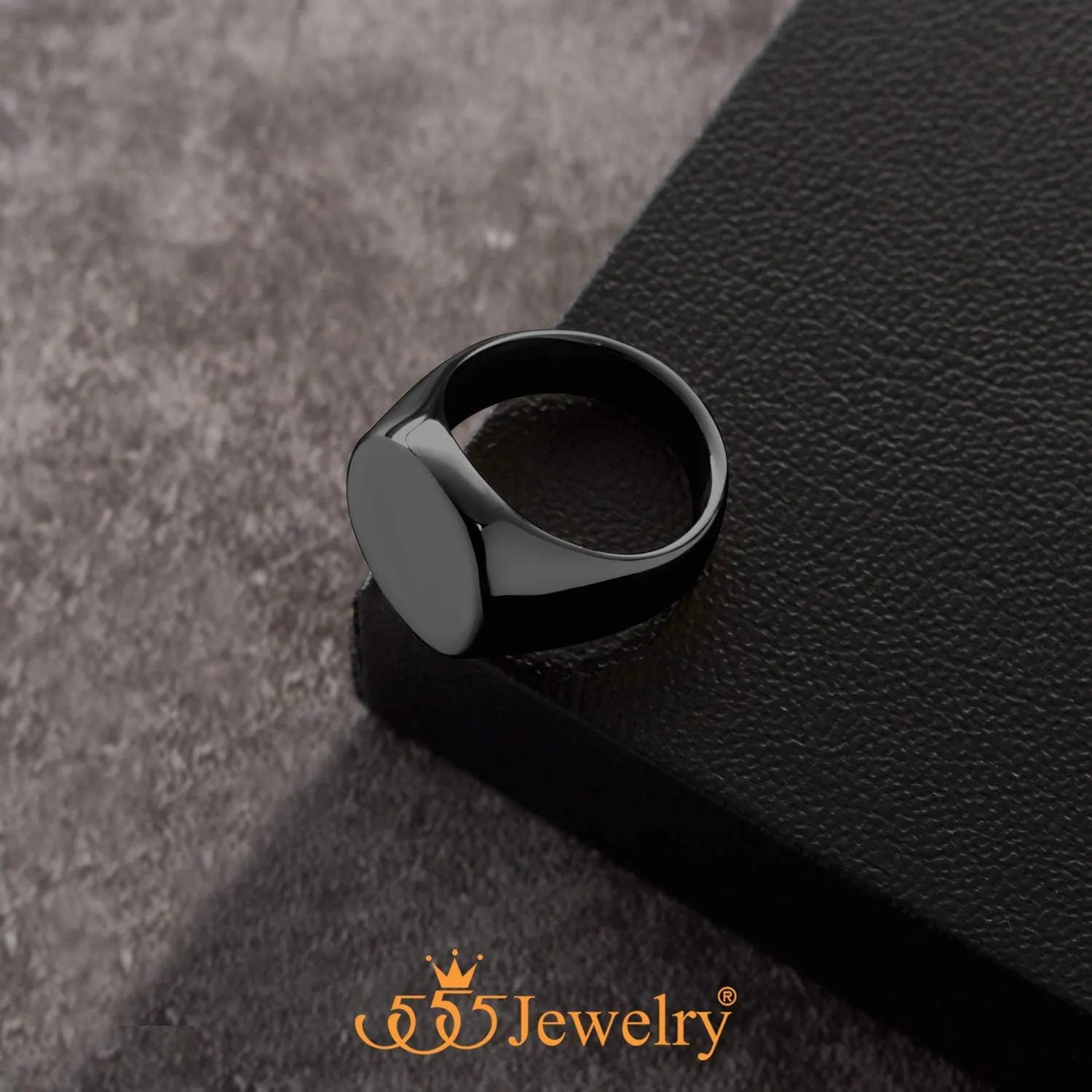 555Jewelry Stainless Steel Solid Plain High Polish Round Signet Ring for Men