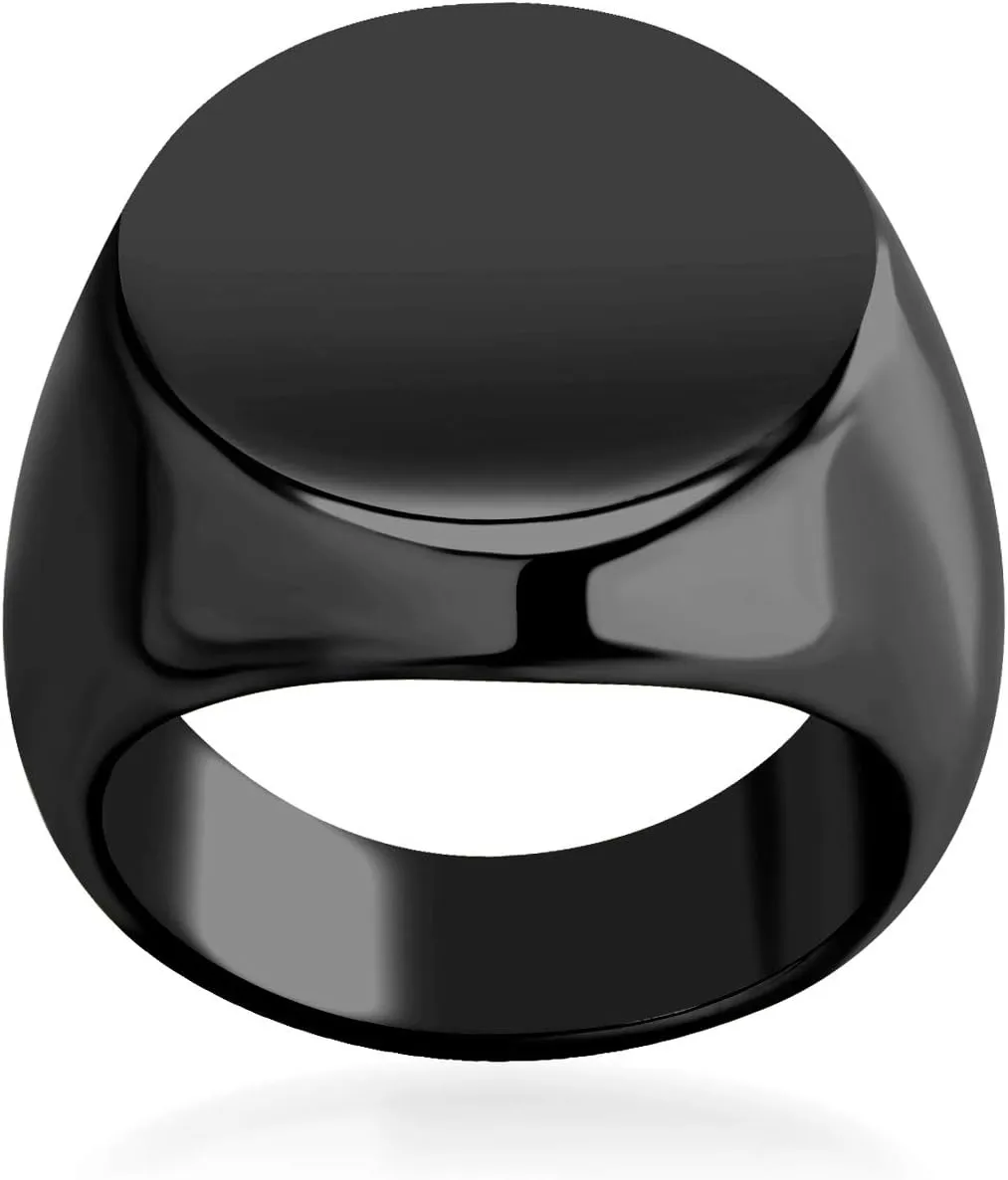 555Jewelry Stainless Steel Solid Plain High Polish Round Signet Ring for Men