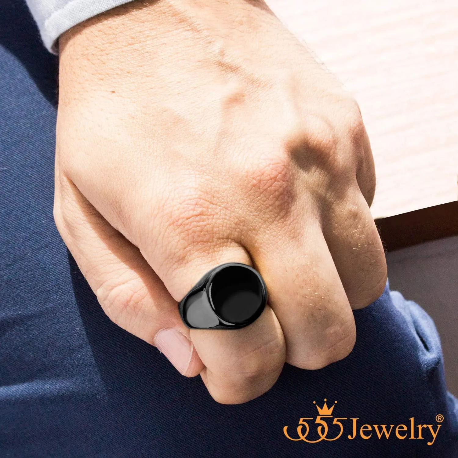 555Jewelry Stainless Steel Solid Plain High Polish Round Signet Ring for Men