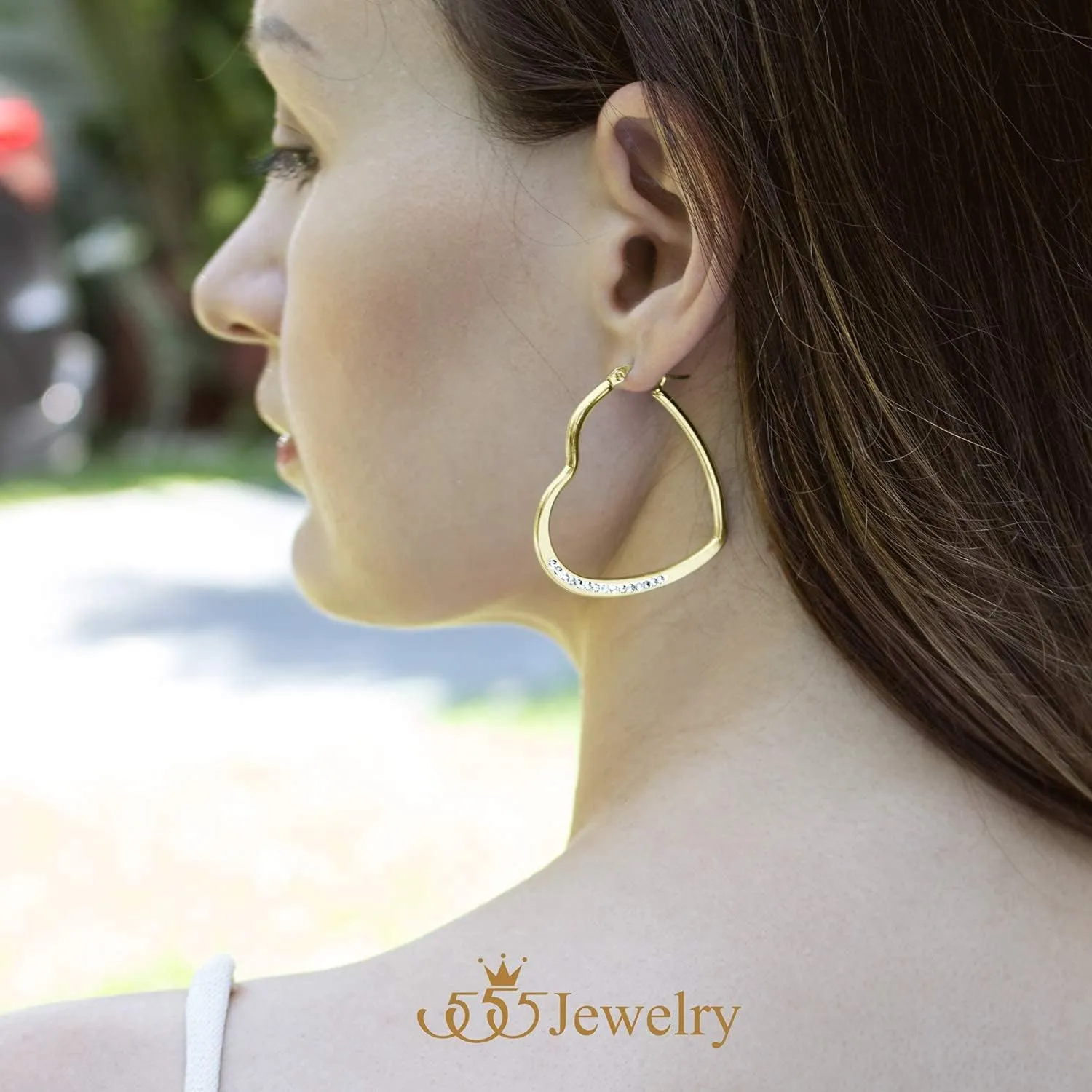 555Jewelry Womens Heart Shape Love Stainless Steel Large Statement Hoop Earrings Hypoallergenic