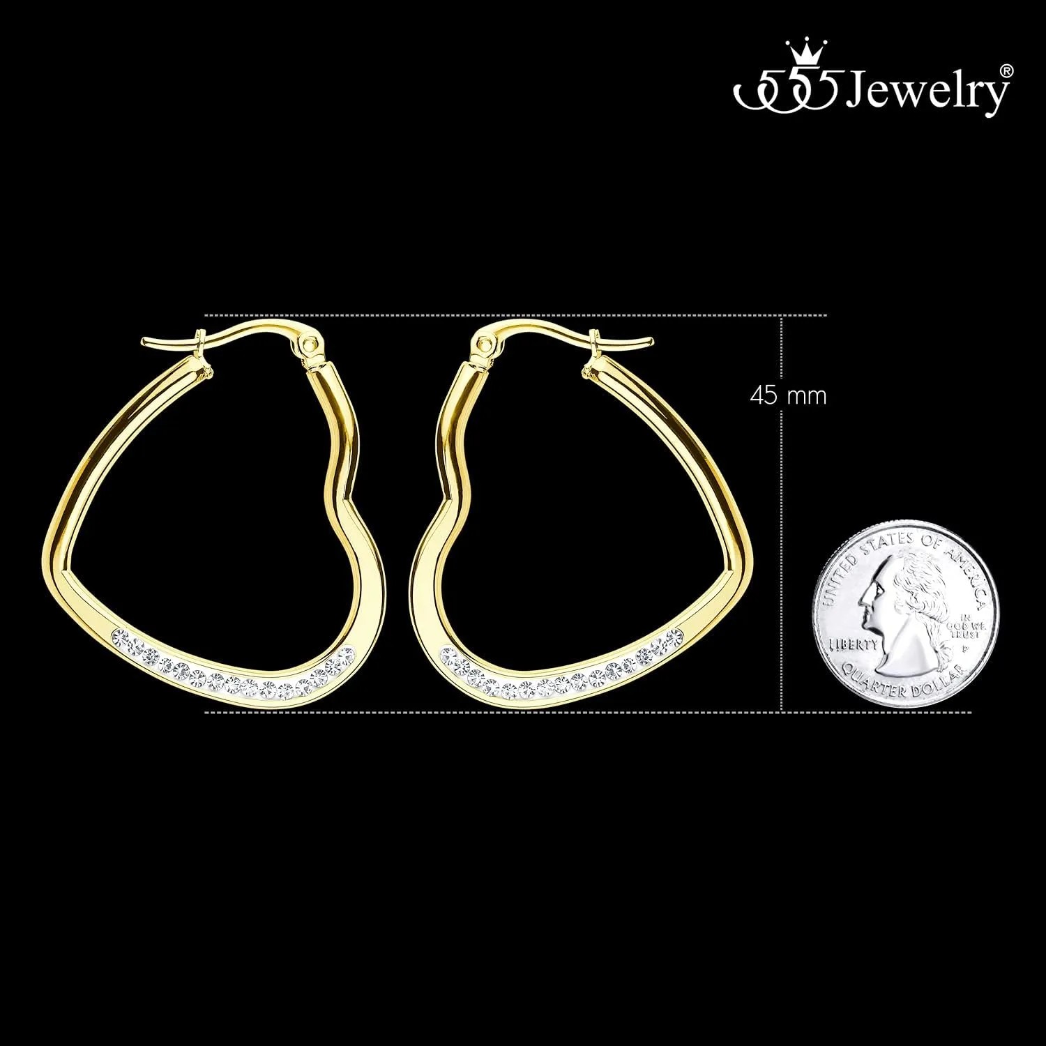 555Jewelry Womens Heart Shape Love Stainless Steel Large Statement Hoop Earrings Hypoallergenic