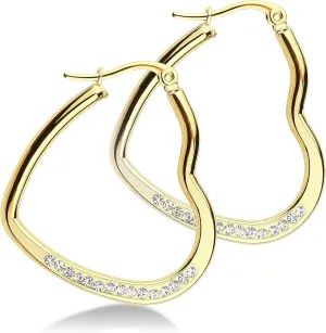 555Jewelry Womens Heart Shape Love Stainless Steel Large Statement Hoop Earrings Hypoallergenic