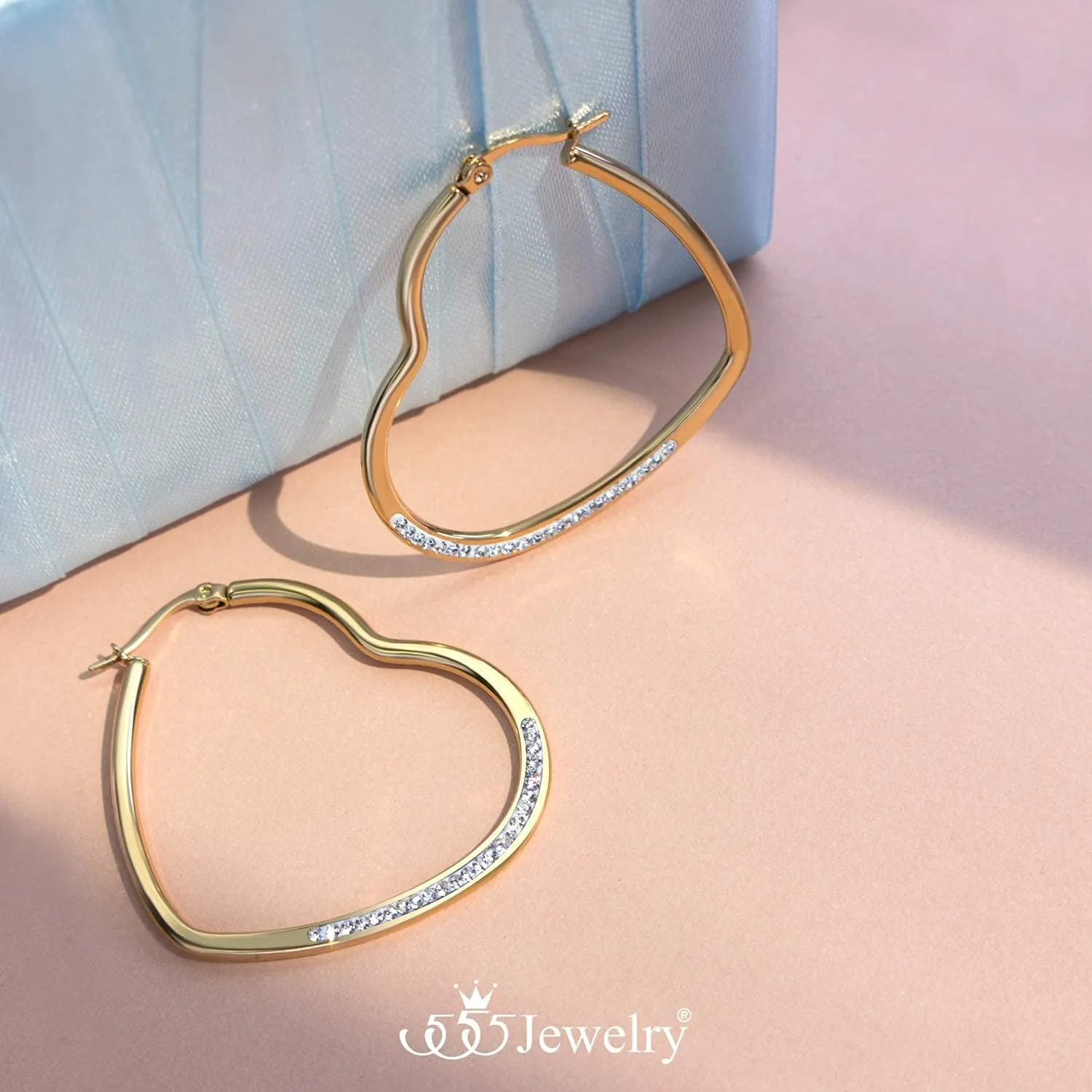 555Jewelry Womens Heart Shape Love Stainless Steel Large Statement Hoop Earrings Hypoallergenic