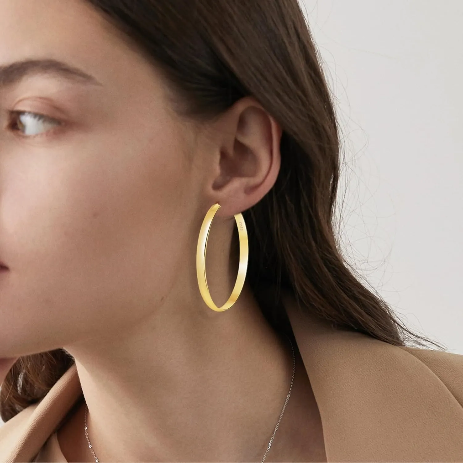 5mm Wide Gold Hoop Earrings for Women, 14K Gold Plated Big Chunky Hoop Earrings with S925 Sterling Silver Post, Hypoallergenic Lightweight Earrings Jewelry for Women 30/40/50/60/70mm