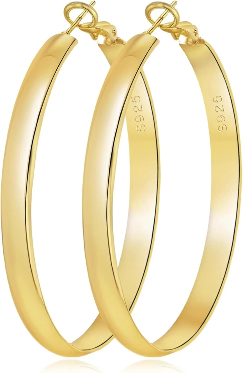 5mm Wide Gold Hoop Earrings for Women, 14K Gold Plated Big Chunky Hoop Earrings with S925 Sterling Silver Post, Hypoallergenic Lightweight Earrings Jewelry for Women 30/40/50/60/70mm