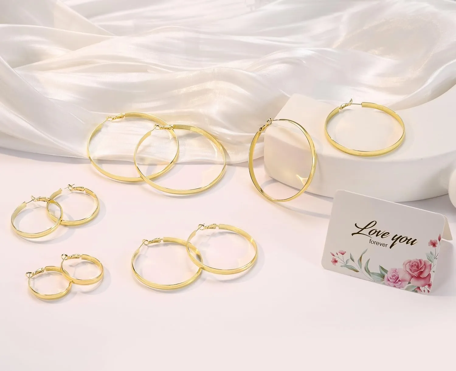 5mm Wide Gold Hoop Earrings for Women, 14K Gold Plated Big Chunky Hoop Earrings with S925 Sterling Silver Post, Hypoallergenic Lightweight Earrings Jewelry for Women 30/40/50/60/70mm