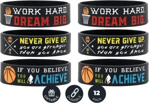 (6-pack) Motivational Basketball Wristbands - Basketball Gifts Jewelry Accessories for Basketball Players Team Awards Party Favors - Unisex for Men Women Youth Teen Girls Boys