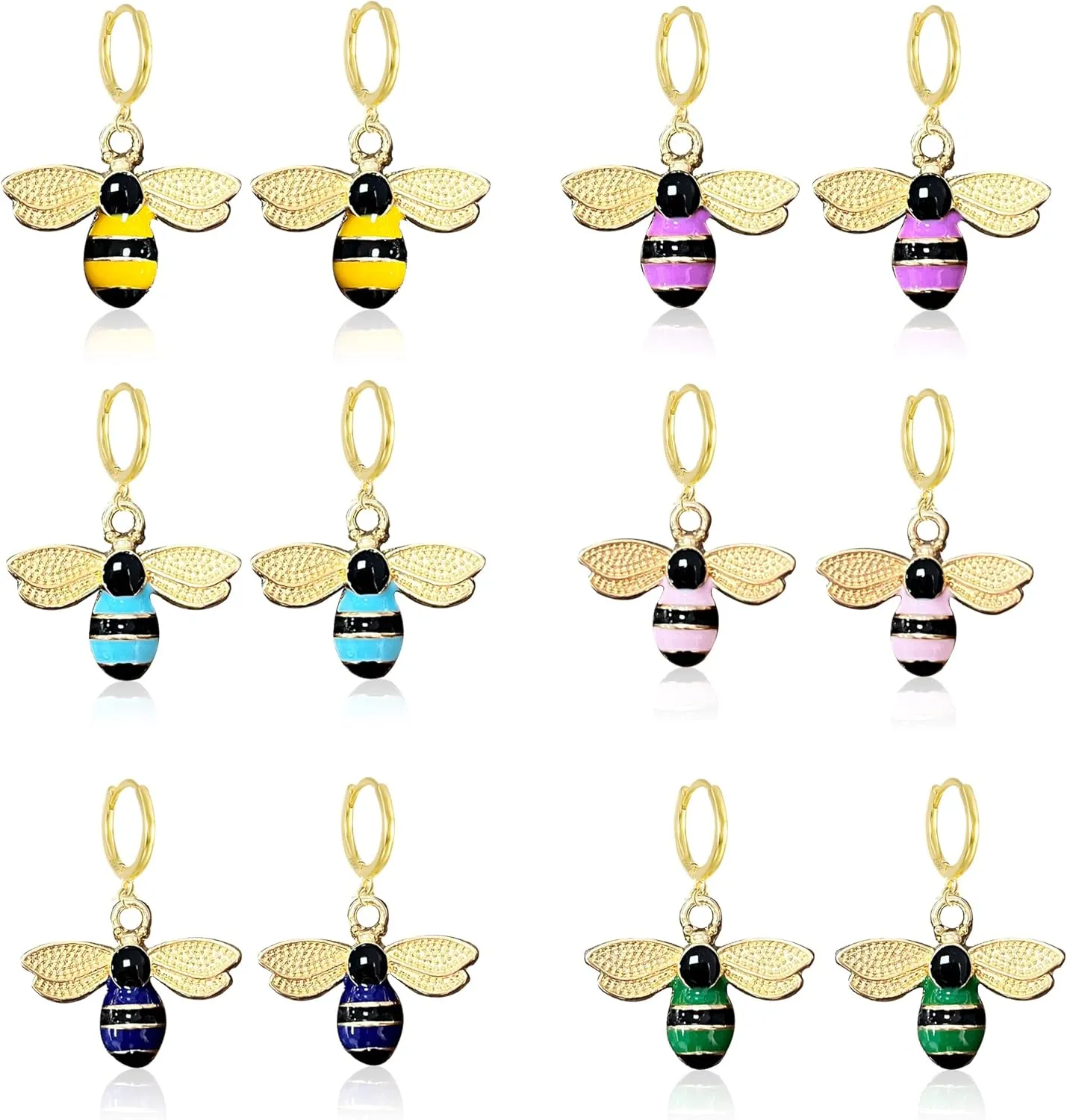 6 Pairs Small Bee Honeybee Huggie Hoop Earrings for Women Gold Plated Hypoallergenic Minimalist Ear Jewelry Set