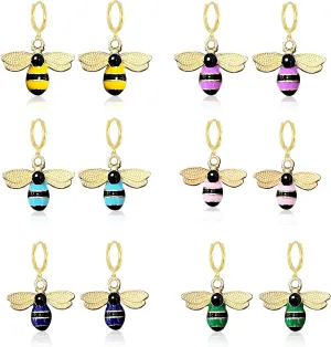 6 Pairs Small Bee Honeybee Huggie Hoop Earrings for Women Gold Plated Hypoallergenic Minimalist Ear Jewelry Set