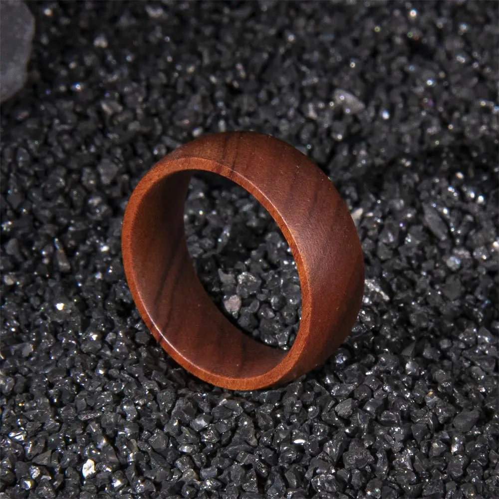 6mm 8mm Men Women Natural Iron Wood Ring Iron Wood Anniversary Wedding Ring Band,Domed Couple Wood Anniversary Ring with Free Zebra Wooden Ring Box