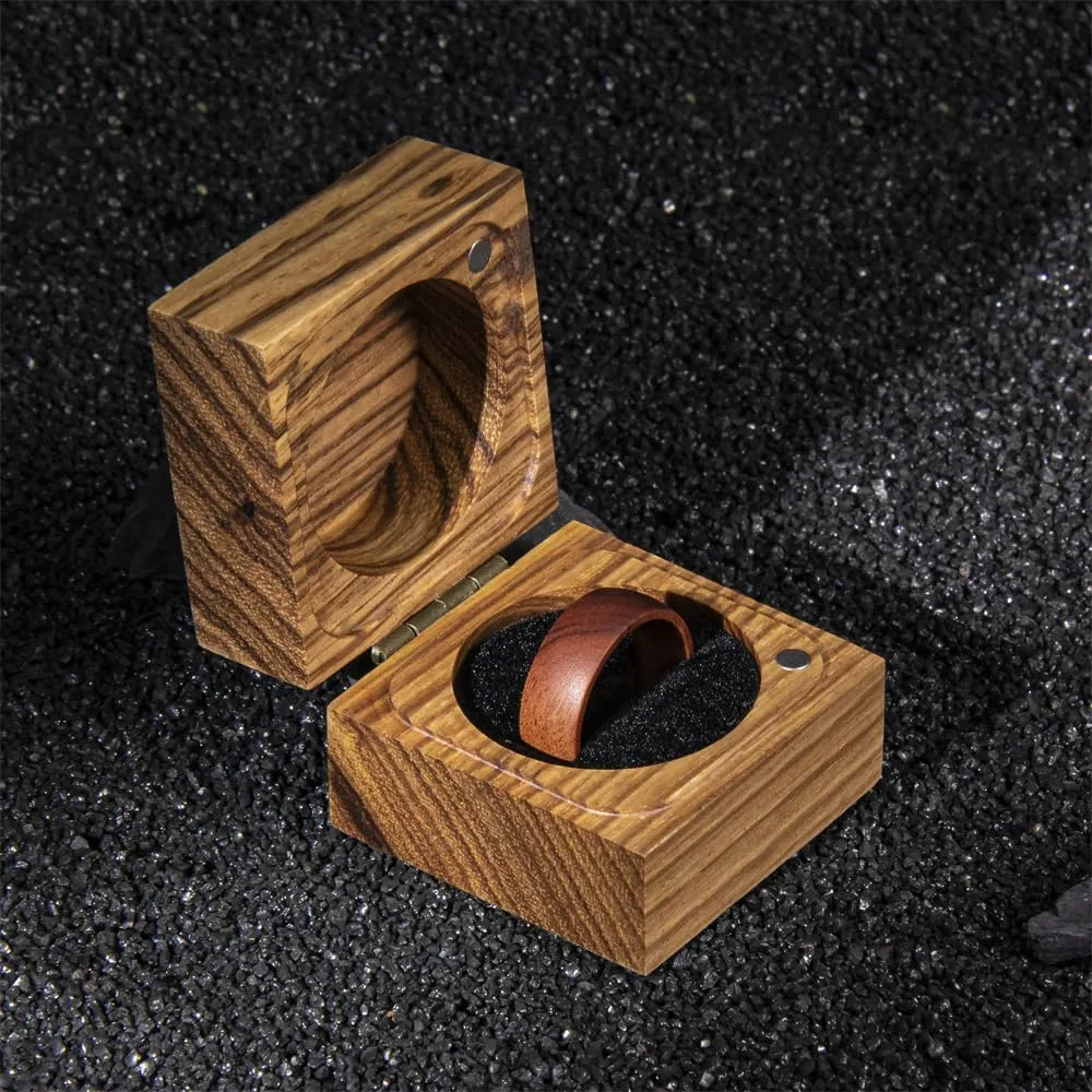 6mm 8mm Men Women Natural Iron Wood Ring Iron Wood Anniversary Wedding Ring Band,Domed Couple Wood Anniversary Ring with Free Zebra Wooden Ring Box