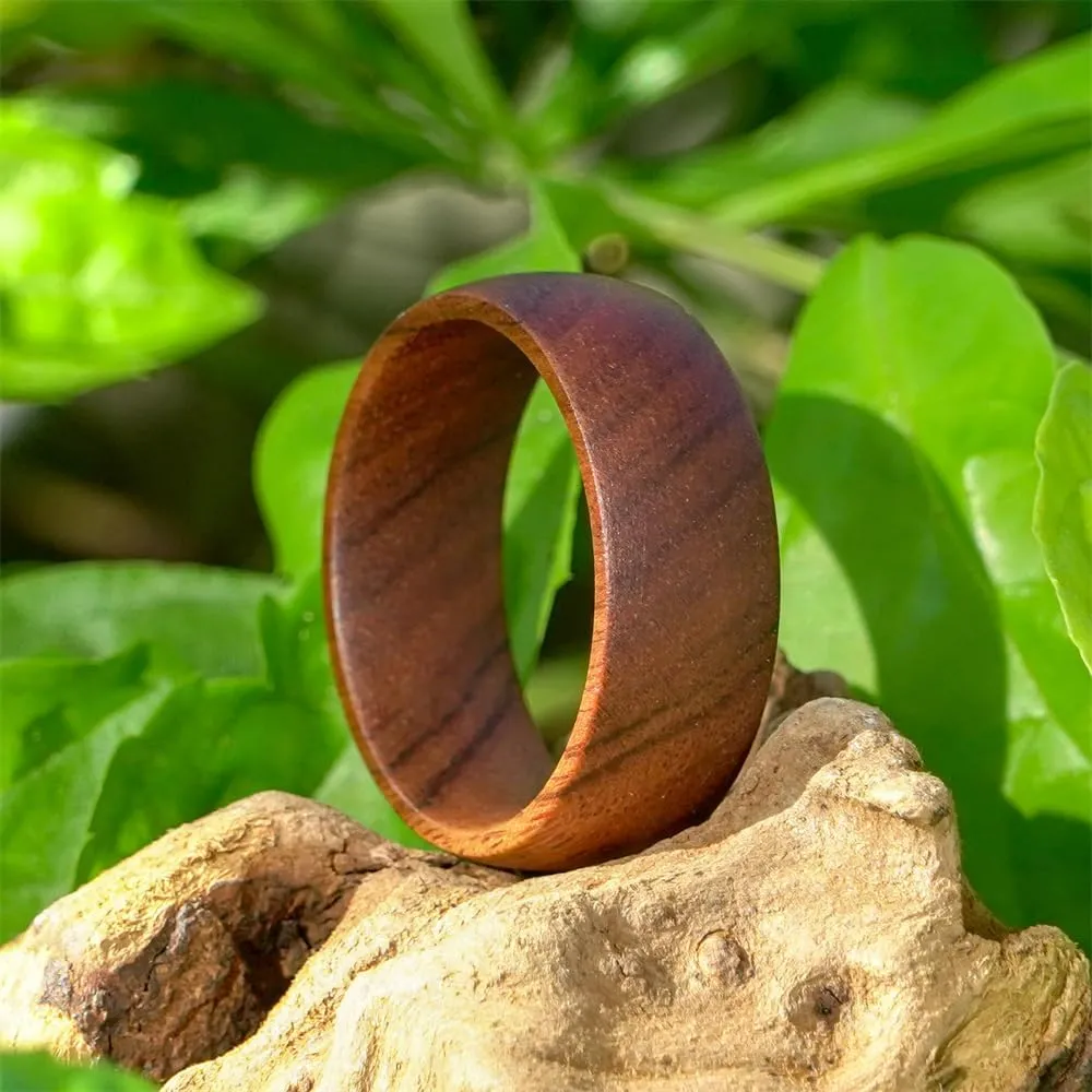 6mm 8mm Men Women Natural Iron Wood Ring Iron Wood Anniversary Wedding Ring Band,Domed Couple Wood Anniversary Ring with Free Zebra Wooden Ring Box