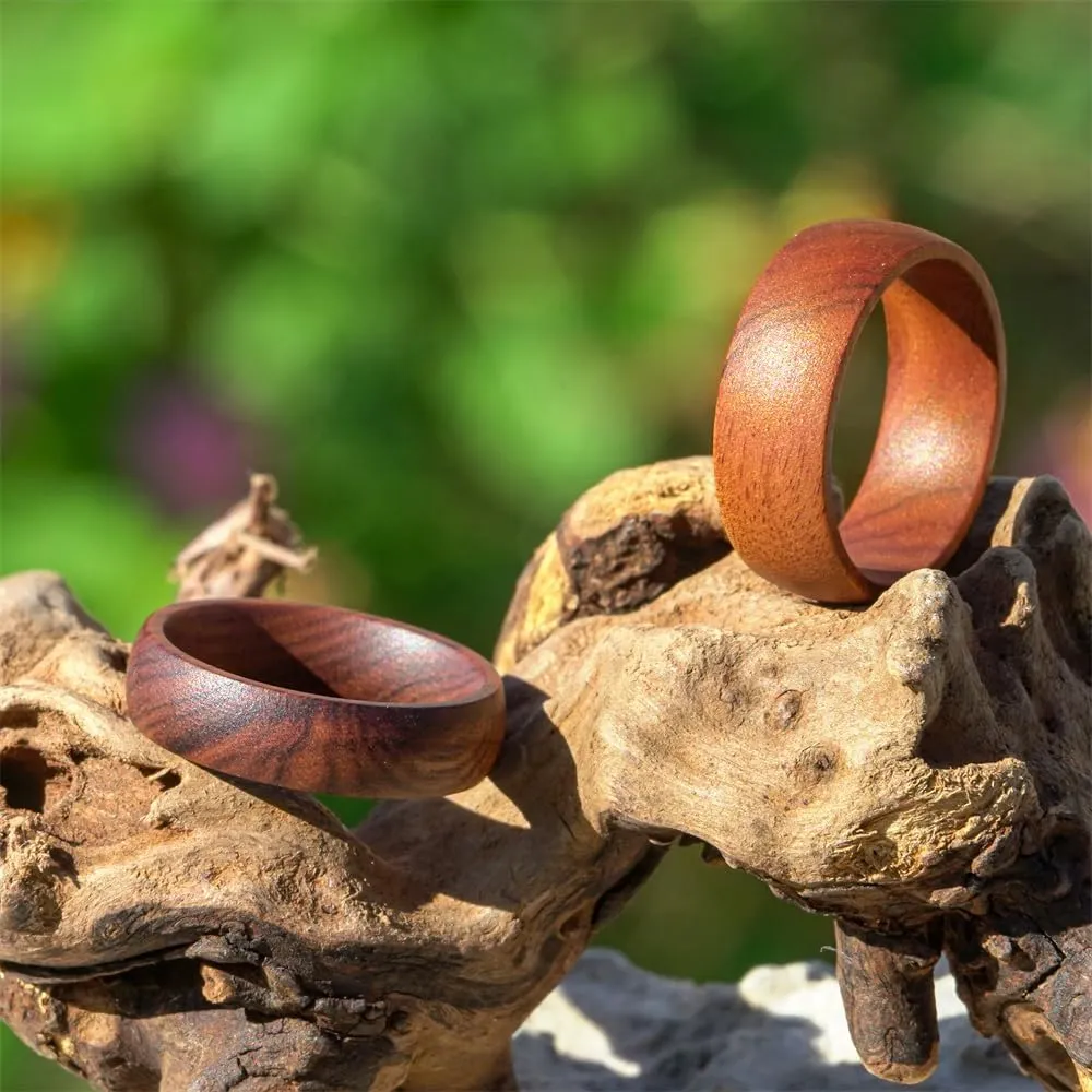6mm 8mm Men Women Natural Iron Wood Ring Iron Wood Anniversary Wedding Ring Band,Domed Couple Wood Anniversary Ring with Free Zebra Wooden Ring Box