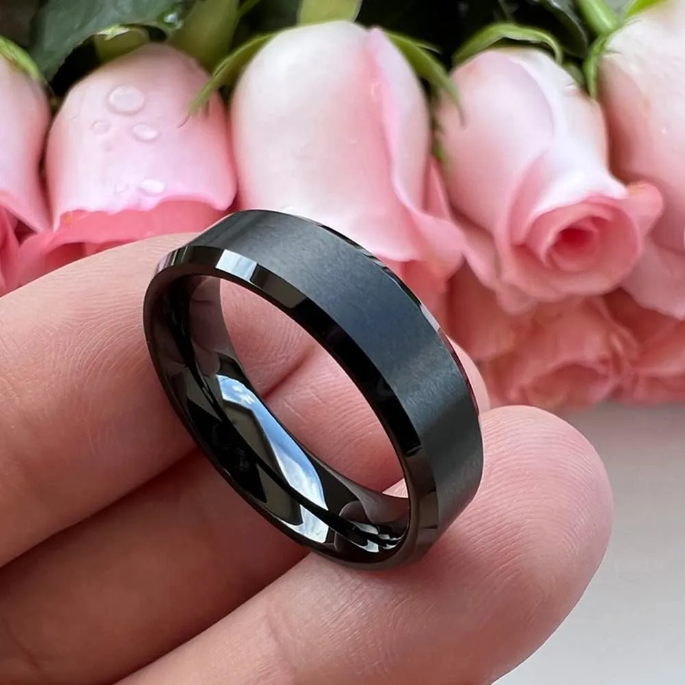 6mm 8mm Tungsten Rings for Men Women Fashion Engagement Wedding Bands Matte Finish Beveled Edges Comfort Fit
