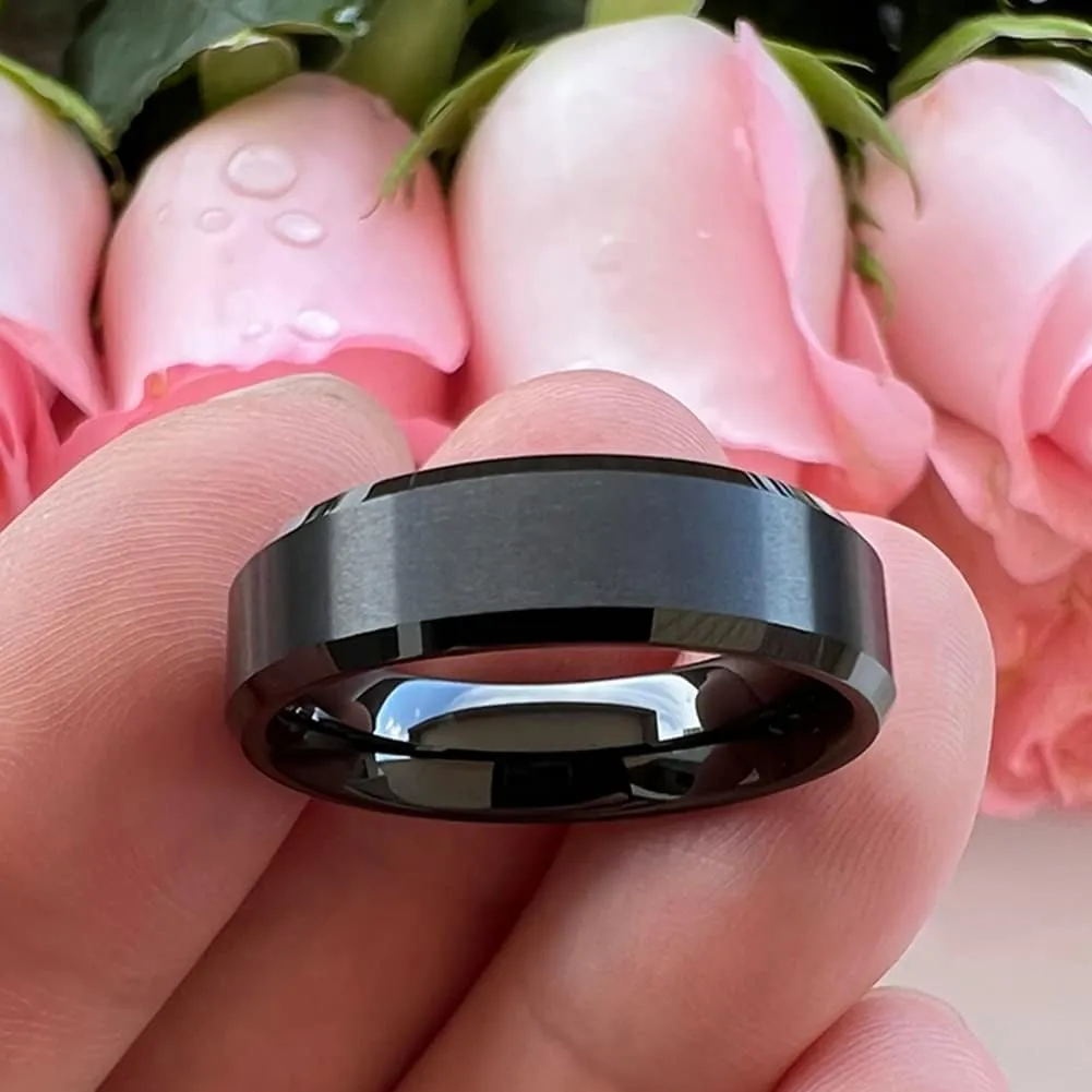 6mm 8mm Tungsten Rings for Men Women Fashion Engagement Wedding Bands Matte Finish Beveled Edges Comfort Fit