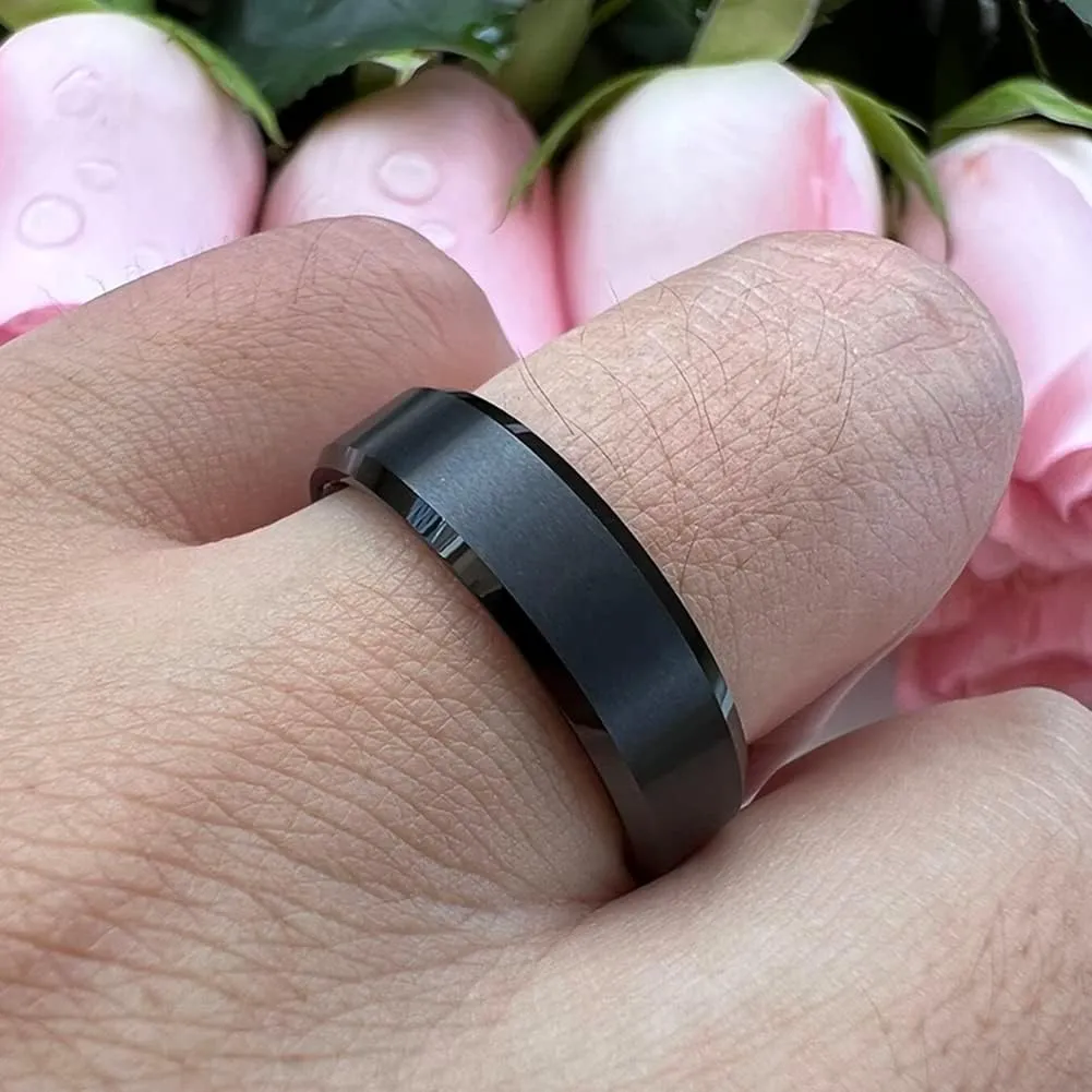 6mm 8mm Tungsten Rings for Men Women Fashion Engagement Wedding Bands Matte Finish Beveled Edges Comfort Fit