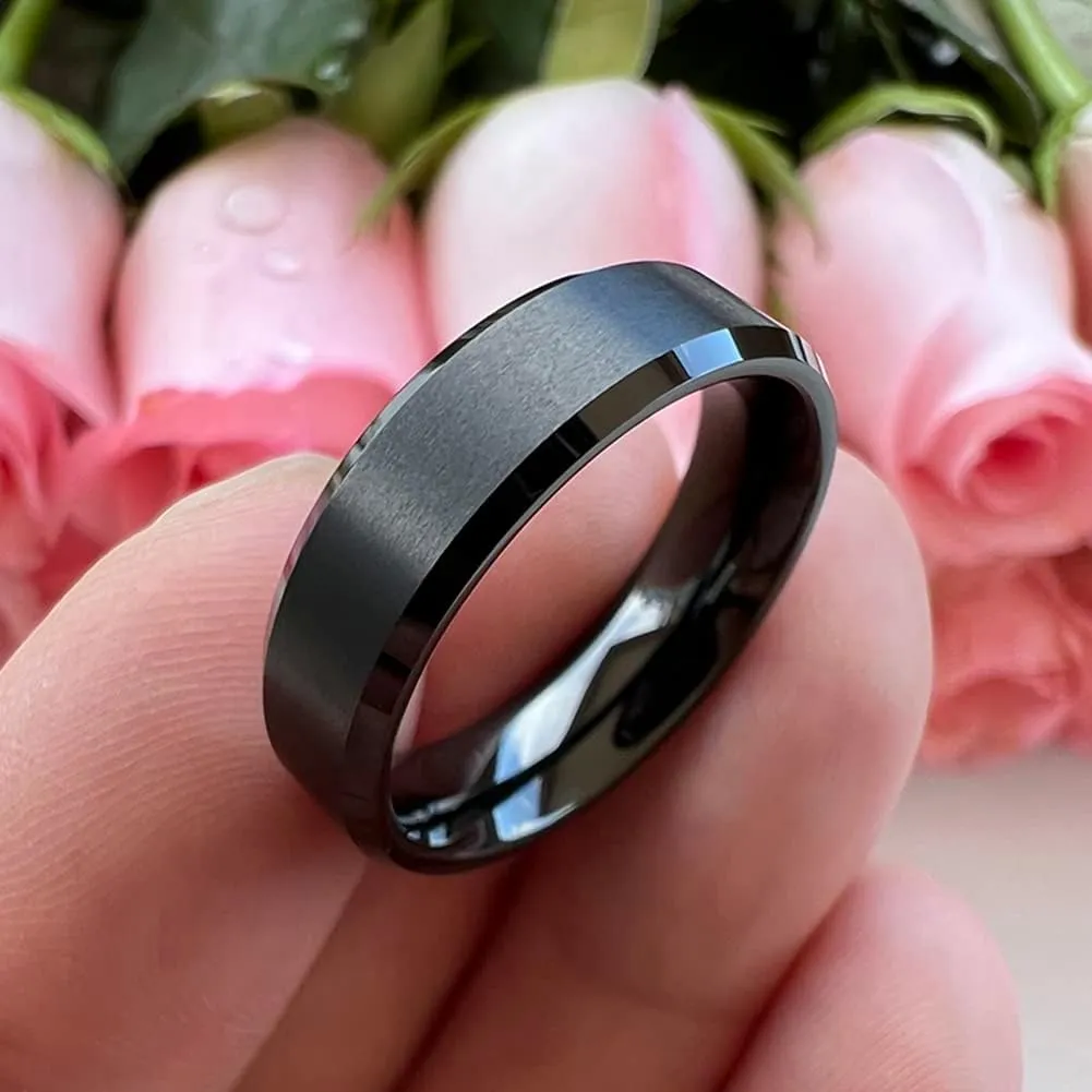 6mm 8mm Tungsten Rings for Men Women Fashion Engagement Wedding Bands Matte Finish Beveled Edges Comfort Fit