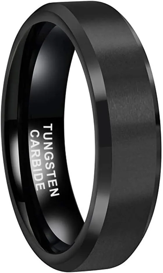 6mm 8mm Tungsten Rings for Men Women Fashion Engagement Wedding Bands Matte Finish Beveled Edges Comfort Fit