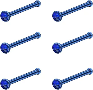 6pcs 20g Nose Studs Black Rose Gold Nose Rings Stainless Steel L Shaped Corkscrew Nose Ring Studs for Women Men Small Cute Nose Rings Stud 3mm Cz Nostril Piercing Jewelry
