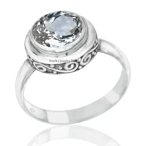 7x7 MM Round Shape Gemstone Designer 925 Sterling Silver Ring for Women, Gift Ring for Wedding, Anniversary Solitaire Ring (US Ring size 6, Crystal Quartz)