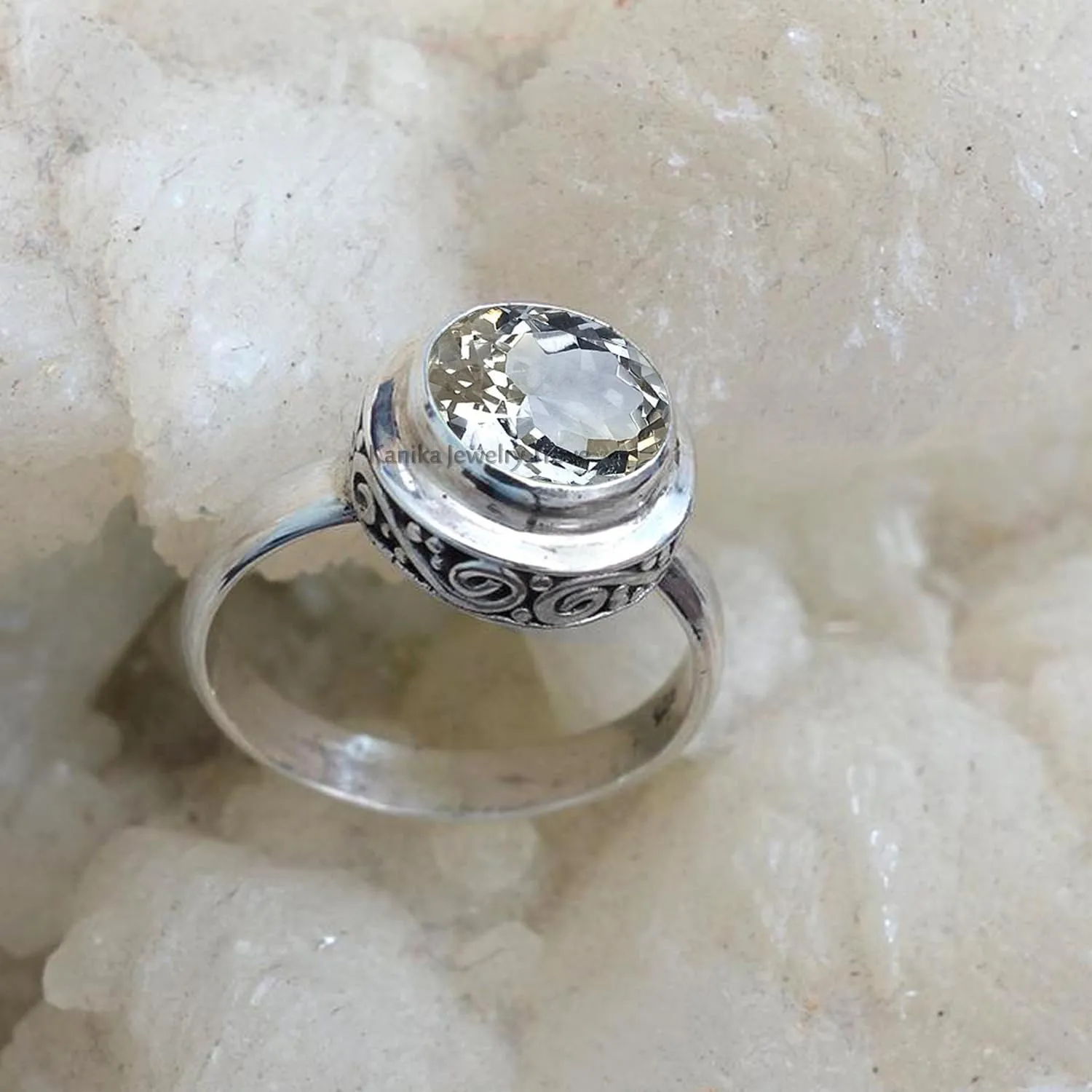 7x7 MM Round Shape Gemstone Designer 925 Sterling Silver Ring for Women, Gift Ring for Wedding, Anniversary Solitaire Ring (US Ring size 6, Crystal Quartz)