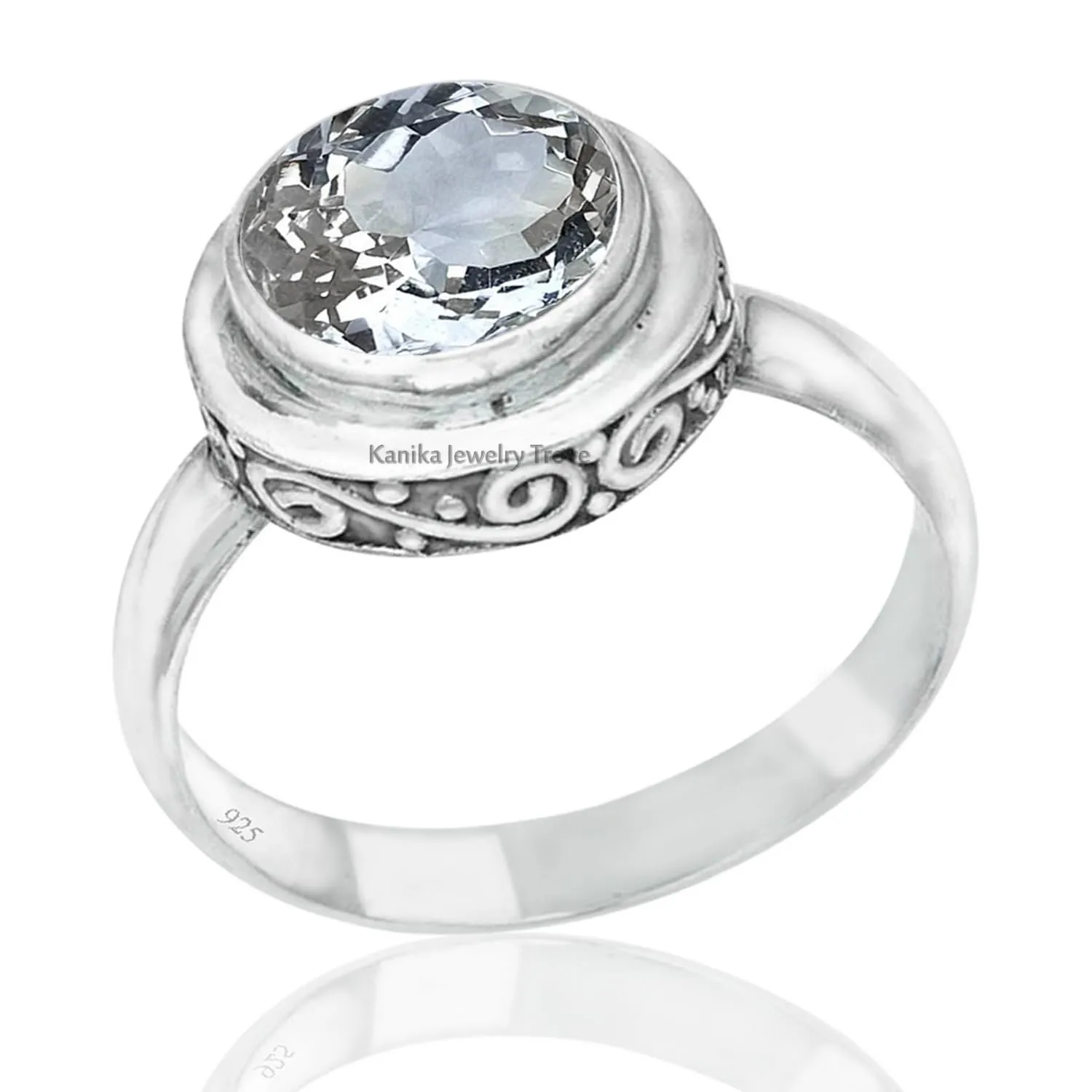 7x7 MM Round Shape Gemstone Designer 925 Sterling Silver Ring for Women, Gift Ring for Wedding, Anniversary Solitaire Ring (US Ring size 6, Crystal Quartz)