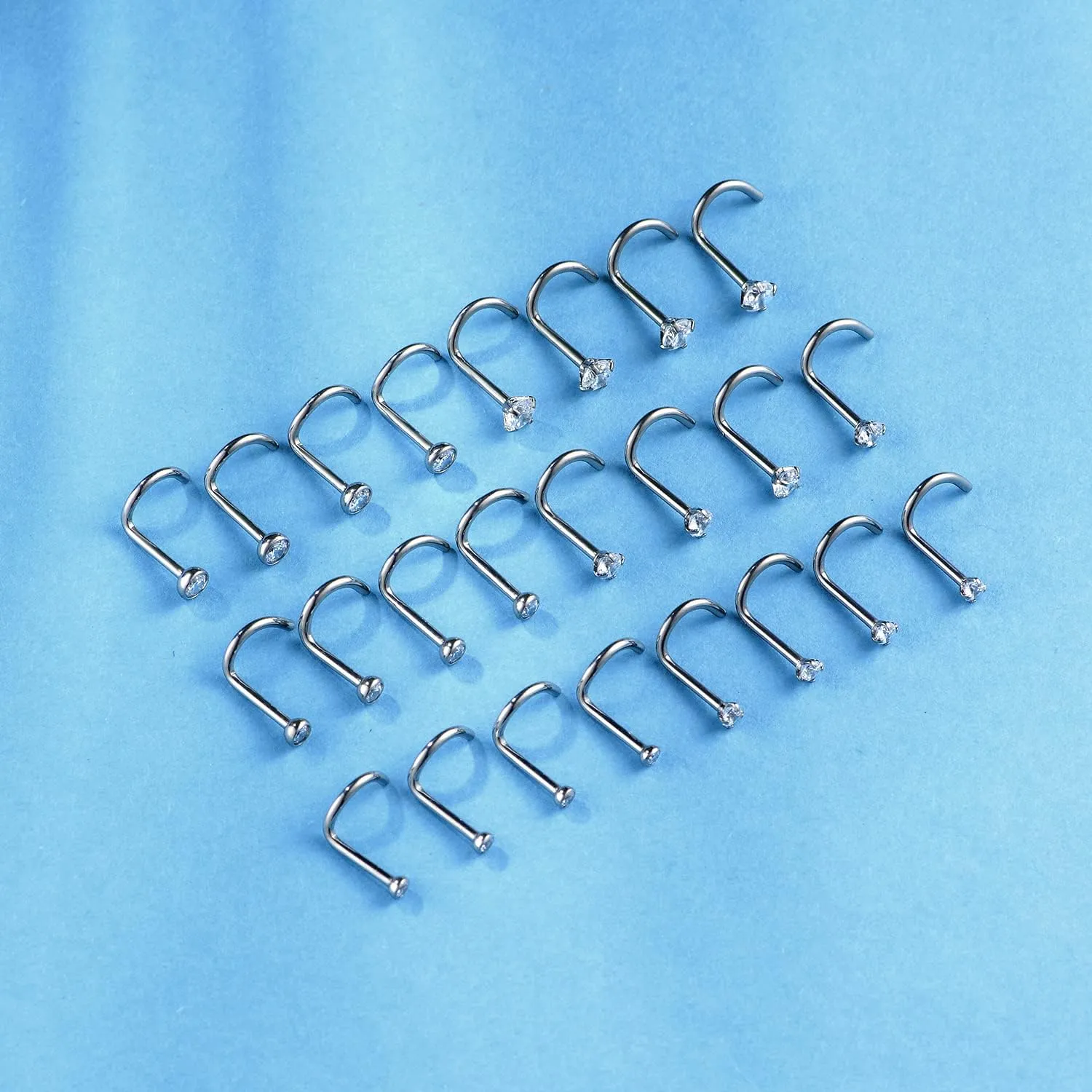 8PCS G23 Titanium Twist Screw Nose Studs 18G 20G Nose Rings 2mm 2.5mm 3mm Clear Pink Purple Aurora CZ Gold Nose Piercing Studs Nostril for Women Men