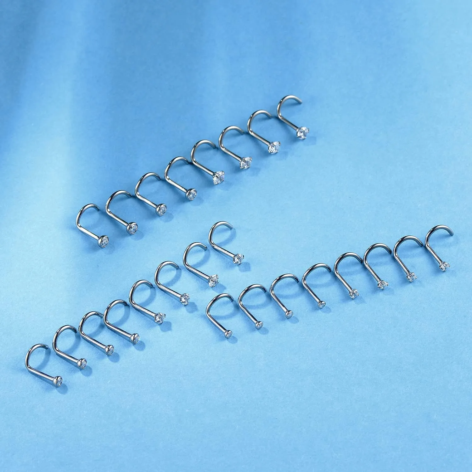 8PCS G23 Titanium Twist Screw Nose Studs 18G 20G Nose Rings 2mm 2.5mm 3mm Clear Pink Purple Aurora CZ Gold Nose Piercing Studs Nostril for Women Men