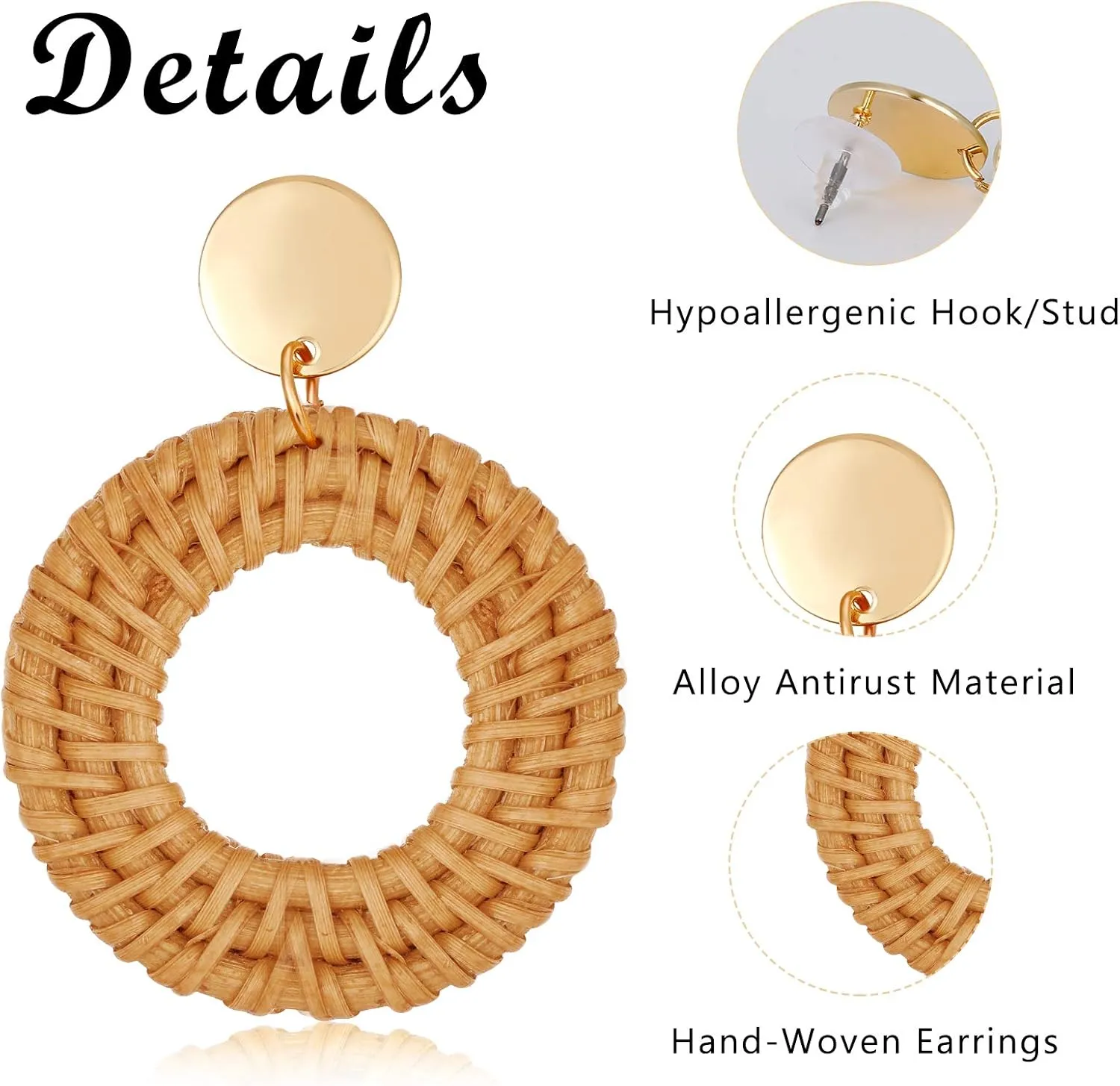 9 Pairs-26 Pairs Rattan Earrings for Women Girls Lightweight Acrylic Geometric Statement Woven Earrings Handmade Straw Wicker Braid Hoop Drop Dangle Earrings