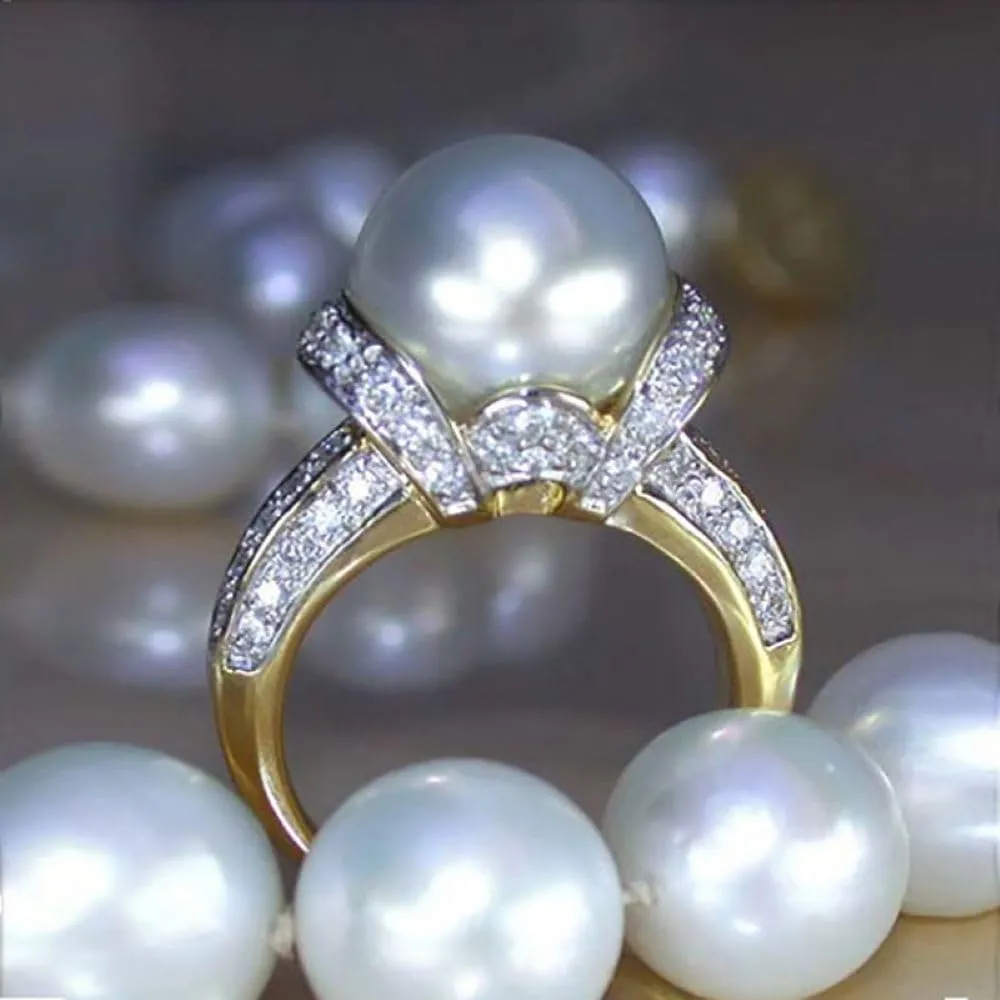 925 Silver Fashion Pearl Ladies ring Cubic Zircon oxide ring Wedding ring Women Jewelry Rings Statement