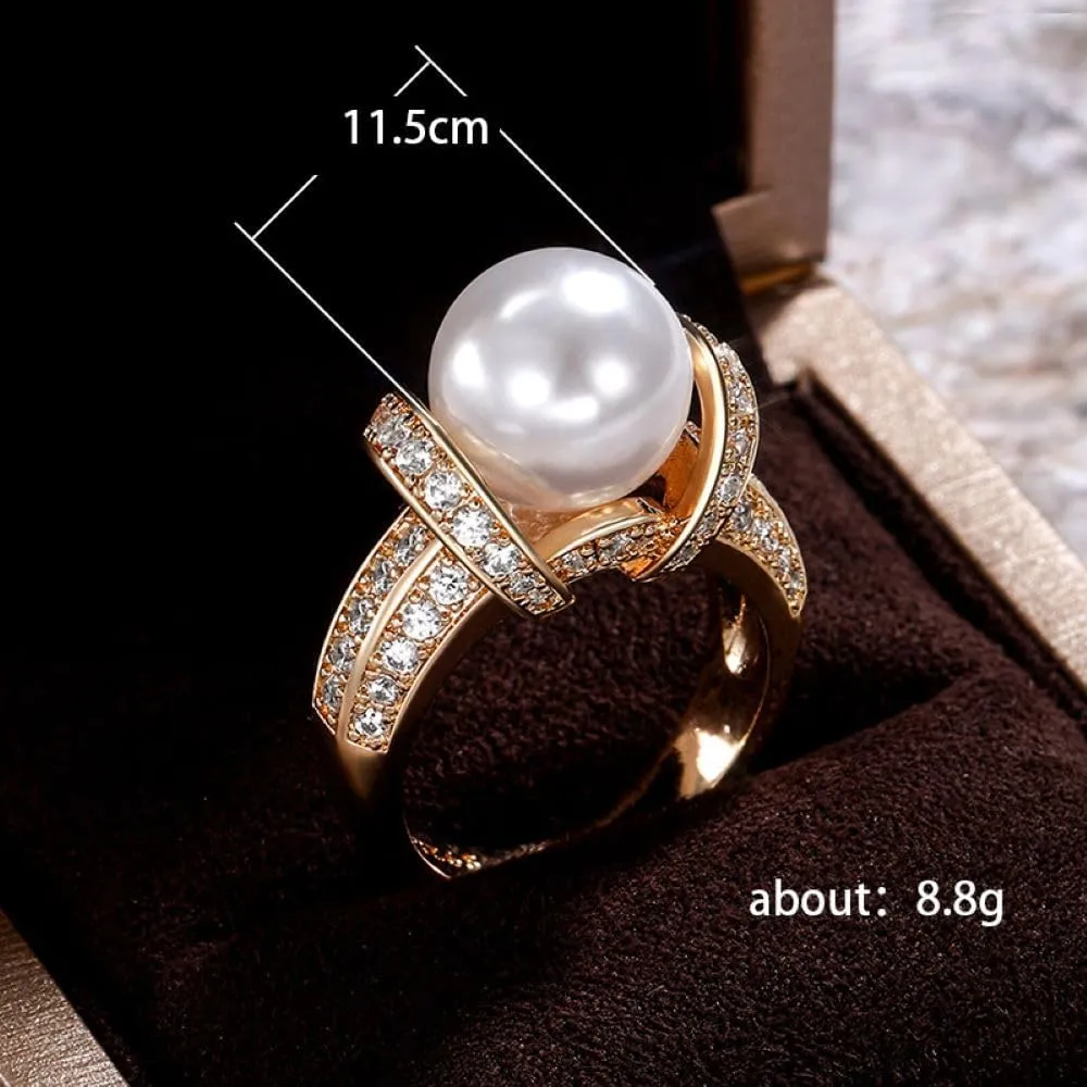 925 Silver Fashion Pearl Ladies ring Cubic Zircon oxide ring Wedding ring Women Jewelry Rings Statement